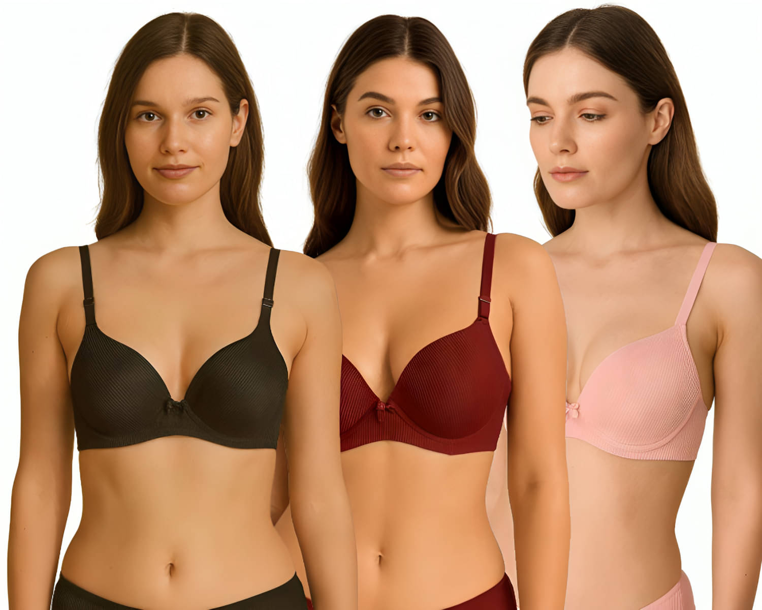     			HERBLOURE Pack of 3 Nylon Lightly Padded Push Up Bra For Women ( Multicolor )