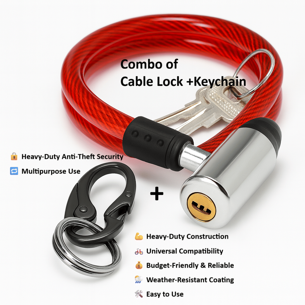 Heavy Duty Anti-Theft– Strong Spiral Cable Lock and keychain for Bicycle Bike Cycle, Scooter, Helmet, Motorcycle and Luggage | Multipurpose Locks for Electric Bike, Travel & Road Bikes | Portable, Lightweight, Budget-Friendly Locks with keys     			Heavy Duty Anti-Theft– Strong Spiral Cable Lock and keychain for Bicycle Bike Cycle, Scooter, Helmet, Motorcycle and Luggage | Multipurpose Locks for Electric Bike, Travel & Road Bikes | Portable, Lightweight, Budget-Friendly Locks with keys