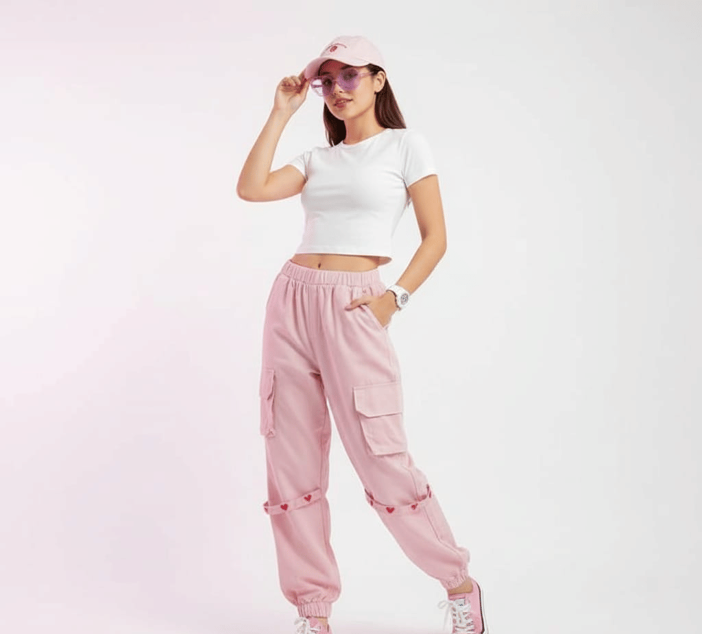     			High-Buy Women Denim Cargos Trousers ( Pink )