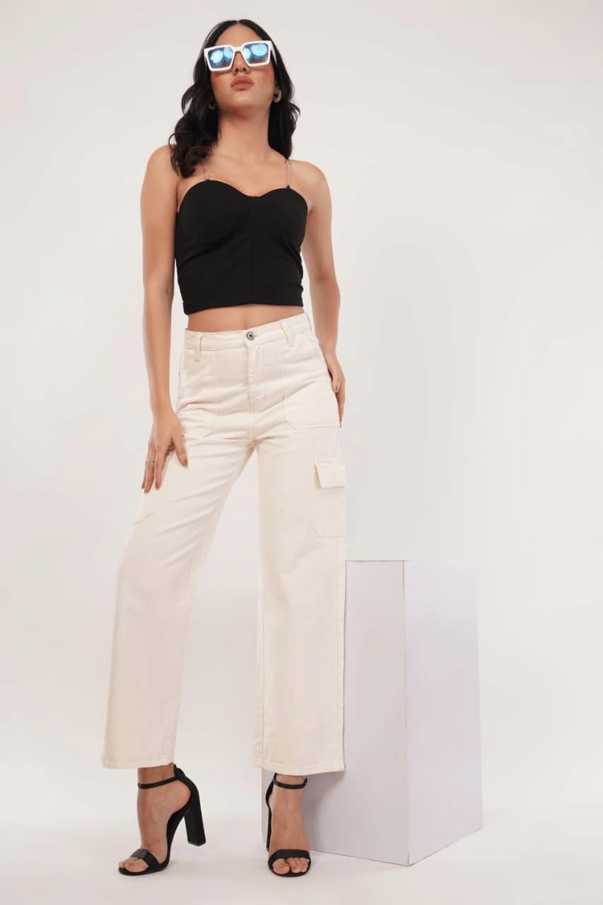    			High-Buy Women Denim Cargos Trousers ( Beige )