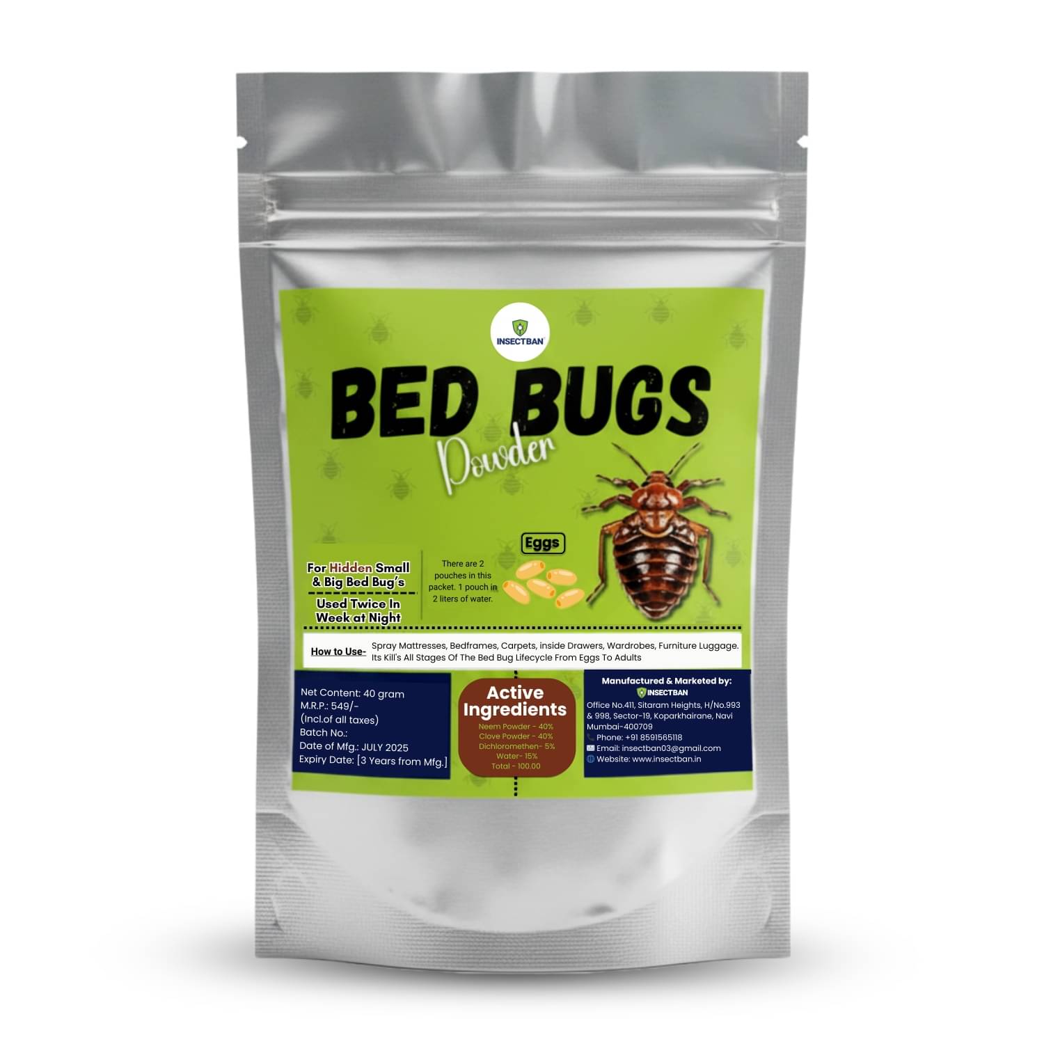    			INSECTBAN Bed Bugs Killer Powder – Fast Acting Formula | Effective Bed Bug Treatment for Home, Mattress, Furniture & Luggage | Kills Bed Bugs & Eggs | Easy-to-Use Herbal Pest Control (40g)