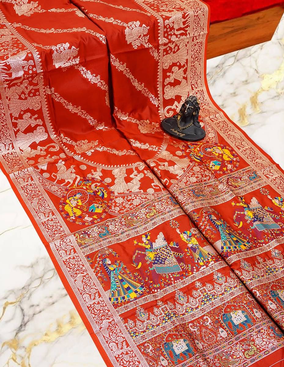 ISARA Art Silk Solid Baluchari Saree With Unstitched Blouse Piece ( Red ) ISARA Art Silk Solid Baluchari Saree With Unstitched Blouse Piece ( Red )
