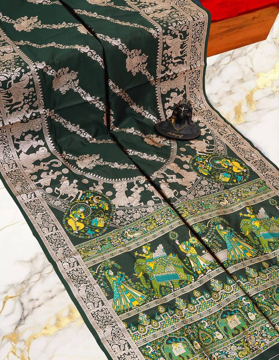 ISARA Art Silk Solid Baluchari Saree With Unstitched Blouse Piece ( Green ) ISARA Art Silk Solid Baluchari Saree With Unstitched Blouse Piece ( Green )