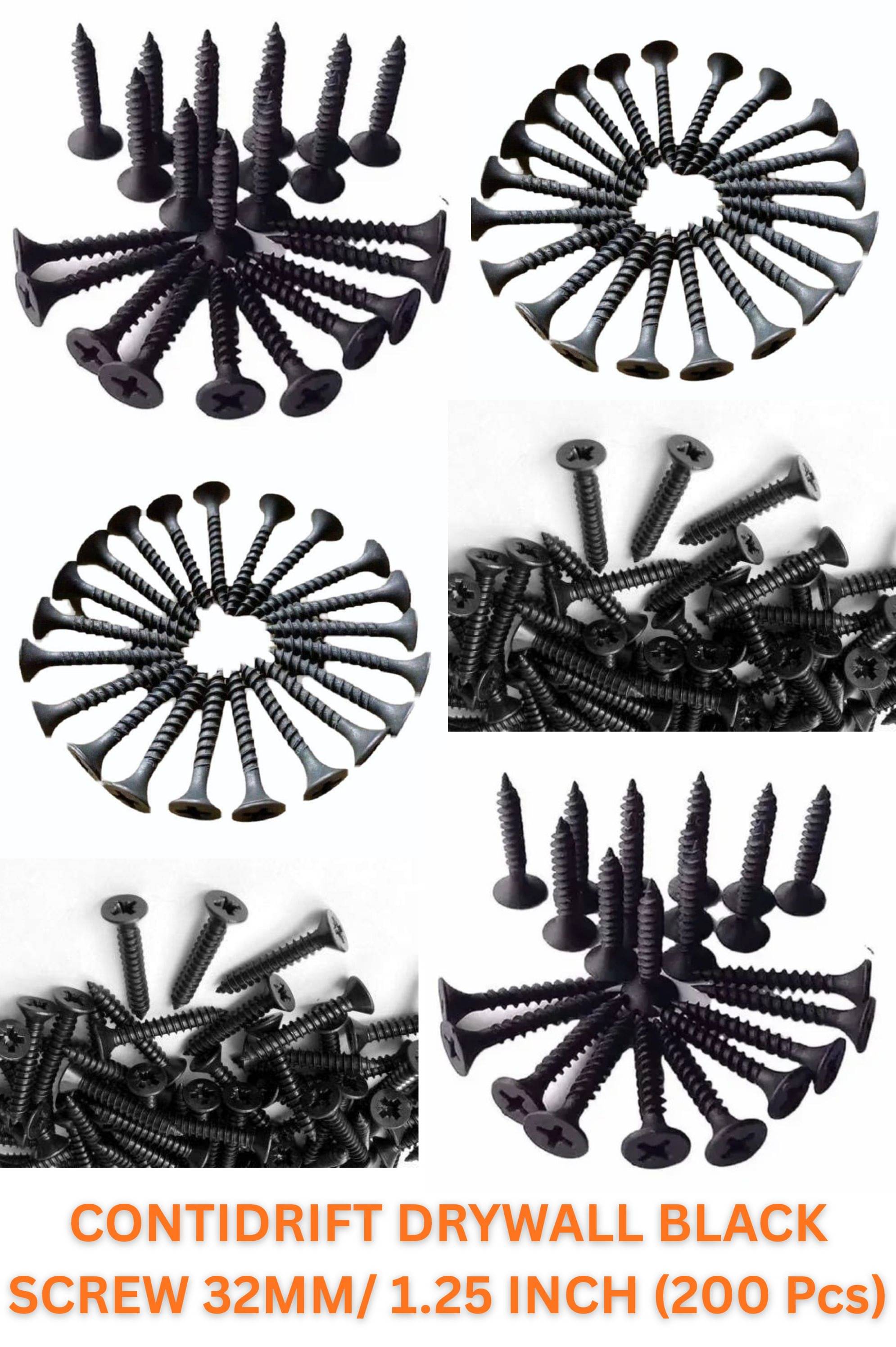 JMD DECOR Contidrift Drywall Black Screw 32mm (1.25 Inch) – Pack of 200 | Gypsum Board Philips Head Screws for Wall & Ceiling Fittings JMD DECOR Contidrift Drywall Black Screw 32mm (1.25 Inch) – Pack of 200 | Gypsum Board Philips Head Screws for Wall & Ceiling Fittings