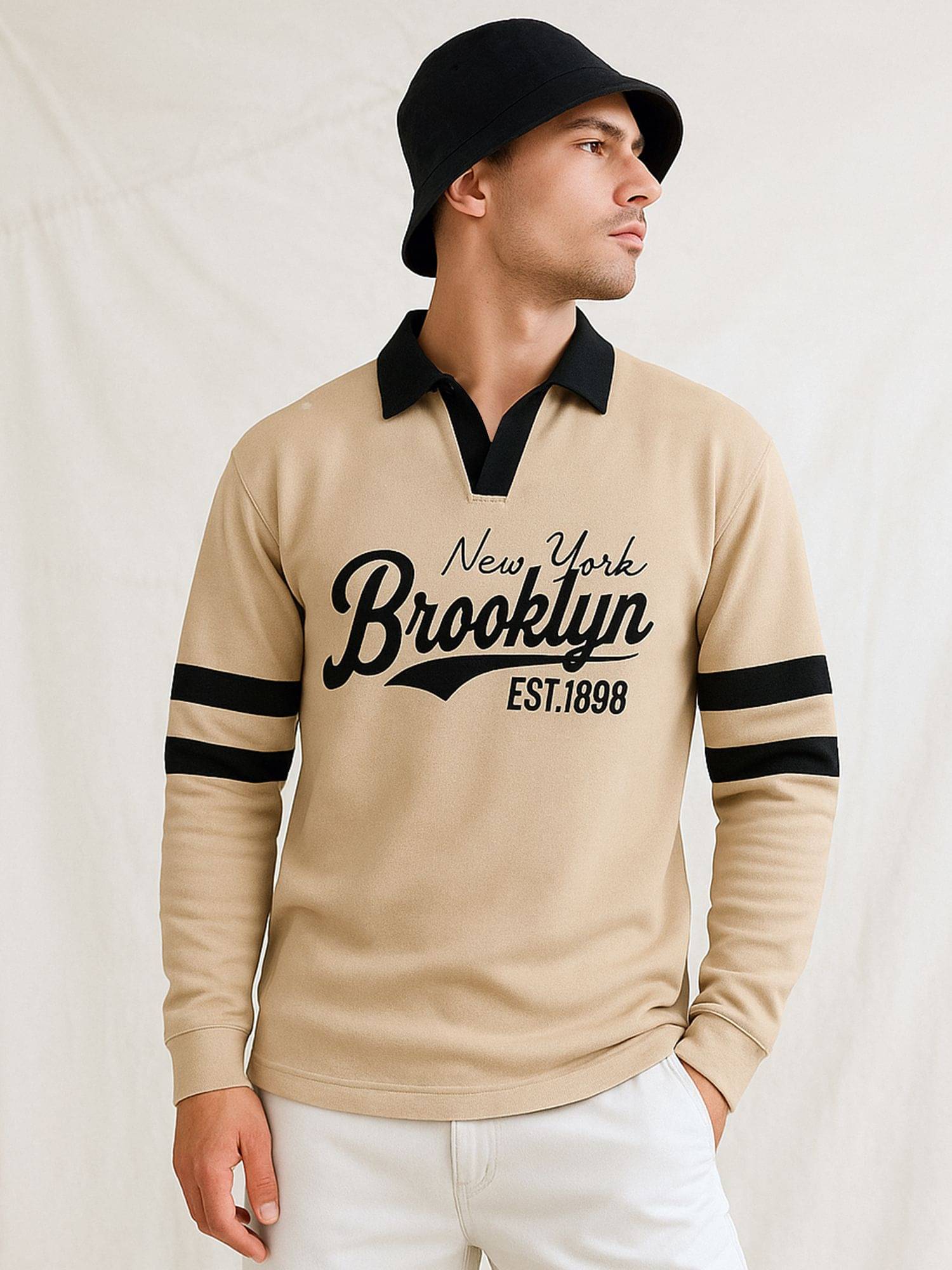     			JUMP CUTS Cotton Blend Polo Collar Men's Sweatshirt - Beige ( Pack of 1 )