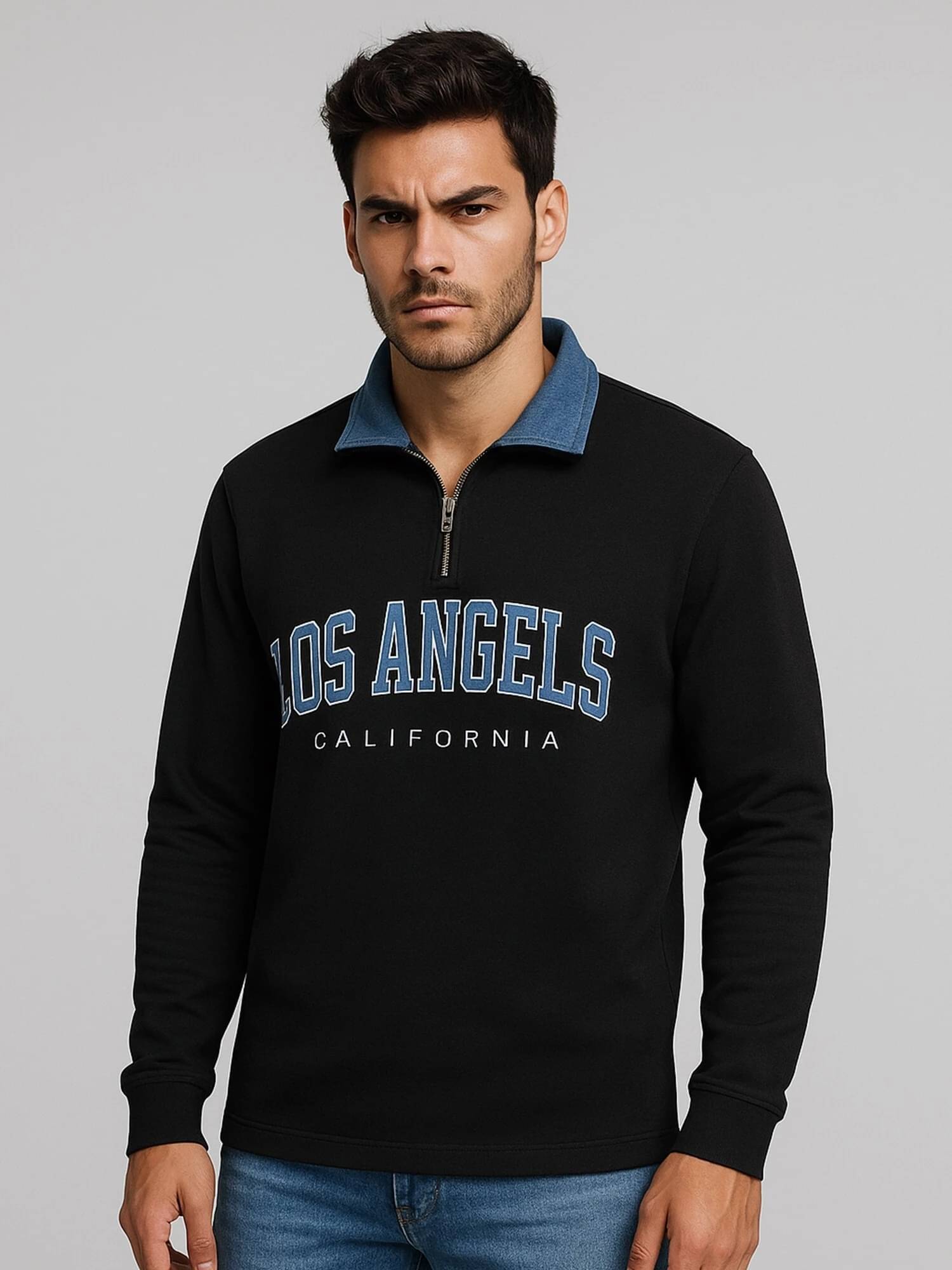 JUMP CUTS Cotton Blend Polo Collar Men's Sweatshirt - Black ( Pack of 1 ) JUMP CUTS Cotton Blend Polo Collar Men's Sweatshirt - Black ( Pack of 1 )