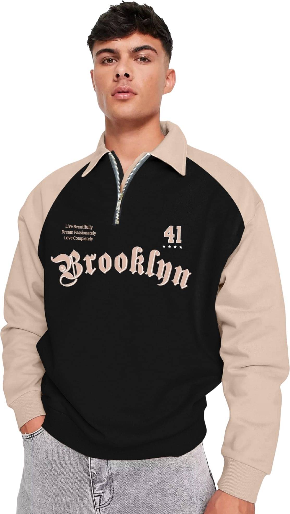 JUMP CUTS Cotton Blend Polo Collar Men's Sweatshirt - Black ( Pack of 1 ) JUMP CUTS Cotton Blend Polo Collar Men's Sweatshirt - Black ( Pack of 1 )