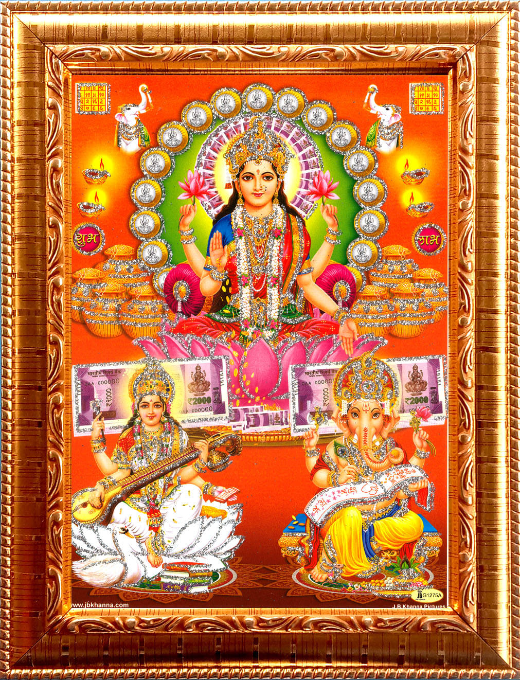 LAKSHMI-GANESH-SARASWATI Golden Photo Frame with 6.75 inch (Width) x 8.75 inch (Length) inch Photo fitted With Wall Hanging Mount LAKSHMI-GANESH-SARASWATI Golden Photo Frame with 6.75 inch (Width) x 8.75 inch (Length) inch Photo fitted With Wall Hanging Mount