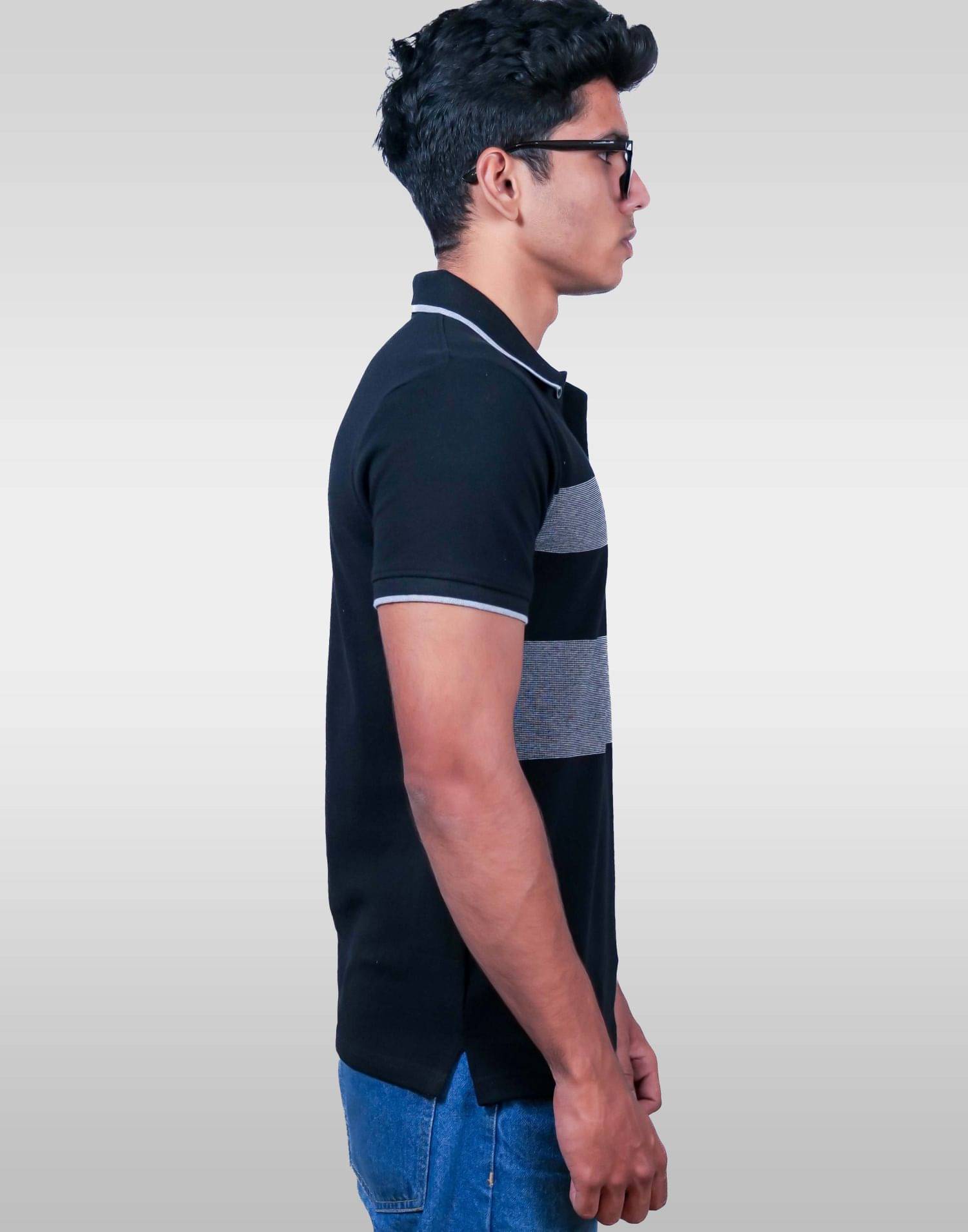 LYNX Men Cotton Relaxed Fit Striped T-Shirt ( Black )     			LYNX Men Cotton Relaxed Fit Striped T-Shirt ( Black )