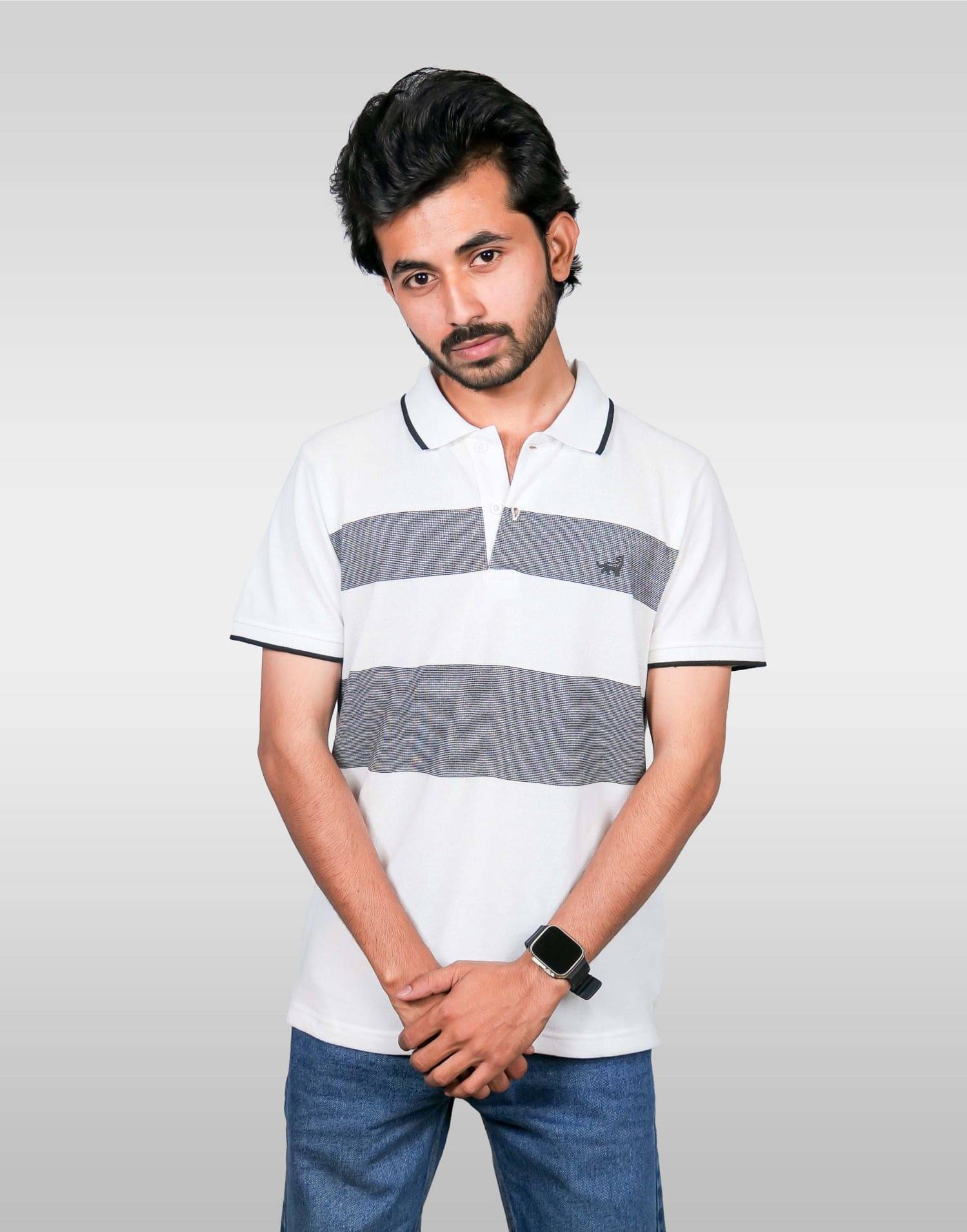 LYNX Men Cotton Relaxed Fit Striped T-Shirt ( White )     			LYNX Men Cotton Relaxed Fit Striped T-Shirt ( White )