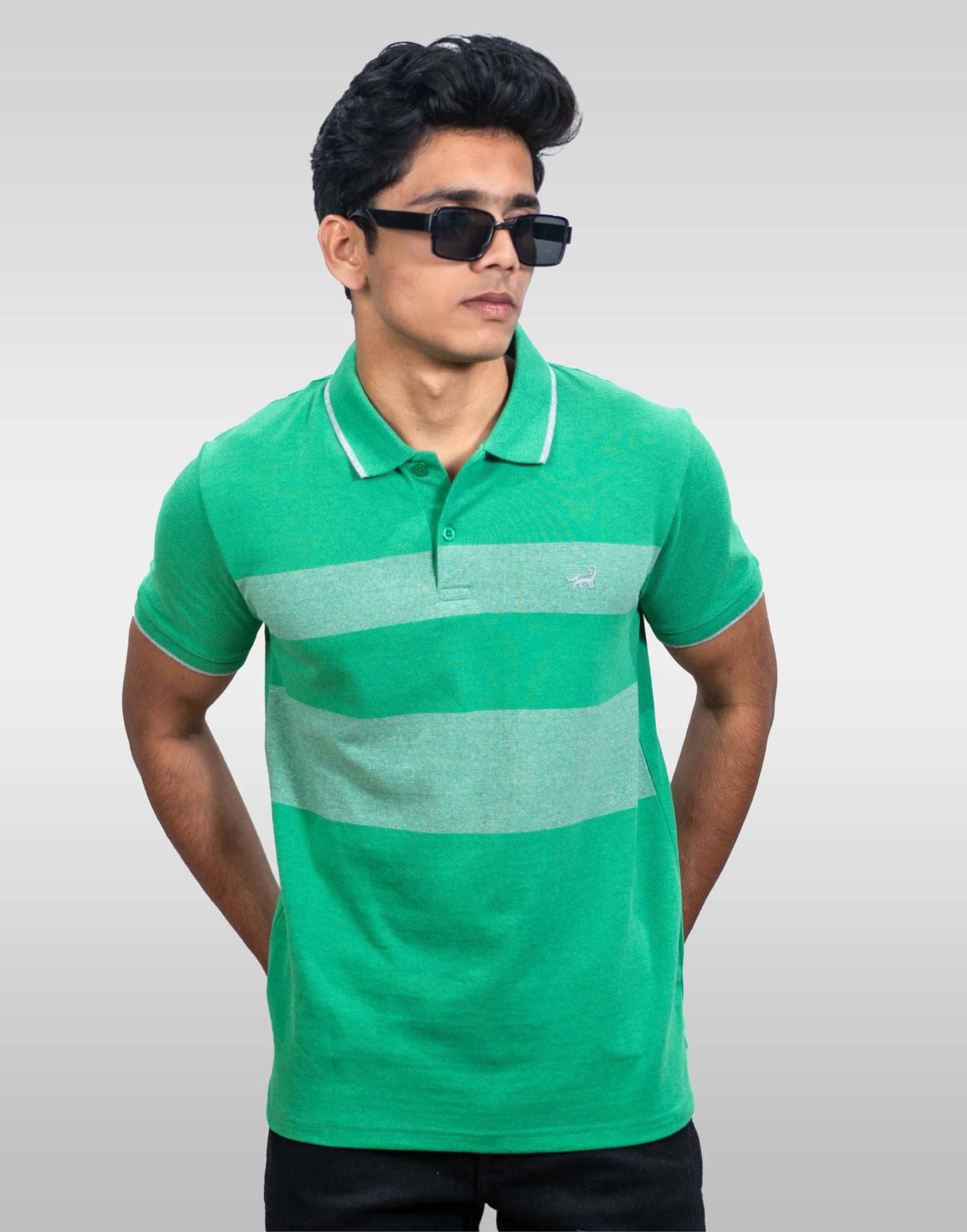 LYNX Men Cotton Relaxed Fit Striped T-Shirt ( Green )     			LYNX Men Cotton Relaxed Fit Striped T-Shirt ( Green )