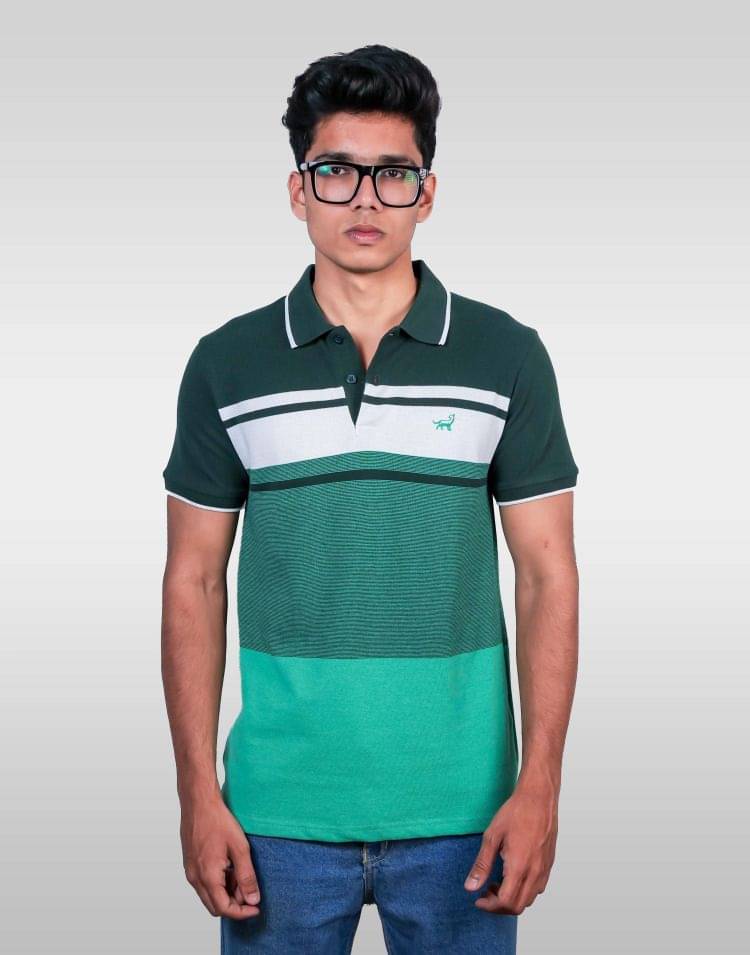 LYNX Men Cotton Relaxed Fit Striped T-Shirt ( Green )     			LYNX Men Cotton Relaxed Fit Striped T-Shirt ( Green )