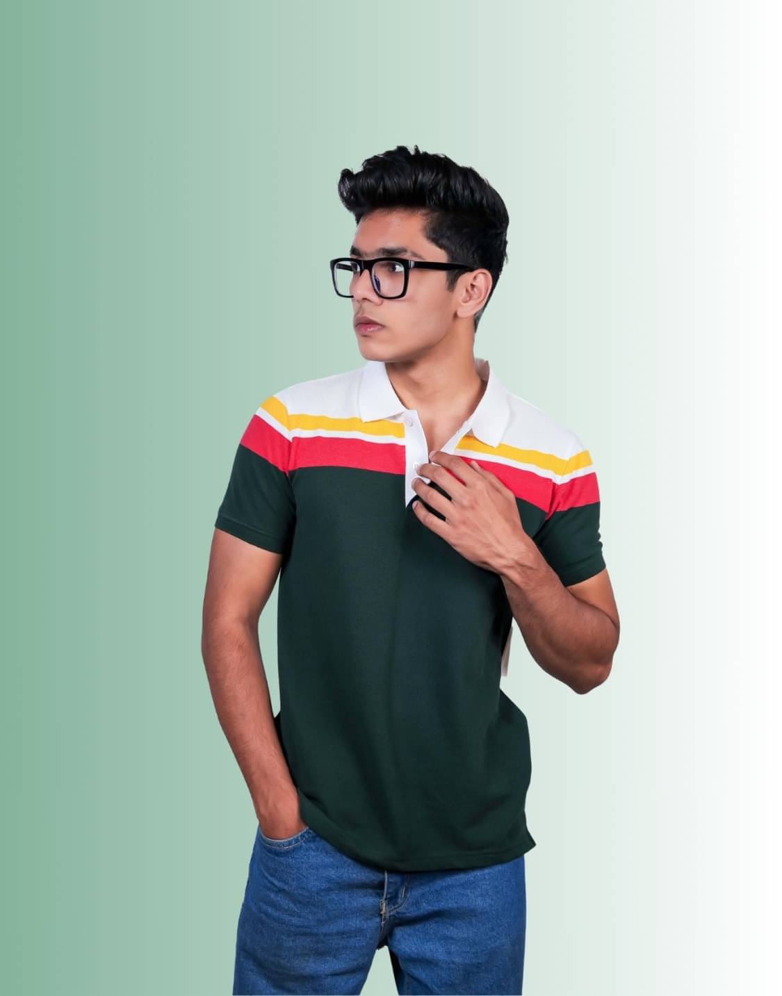 LYNX Men Cotton Relaxed Fit Striped T-Shirt ( Green )     			LYNX Men Cotton Relaxed Fit Striped T-Shirt ( Green )