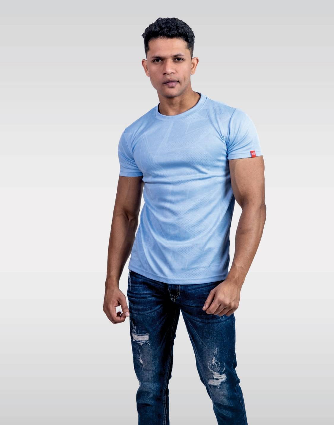 LYNX Men Cotton Relaxed Fit Self Design T-Shirt ( Blue )     			LYNX Men Cotton Relaxed Fit Self Design T-Shirt ( Blue )