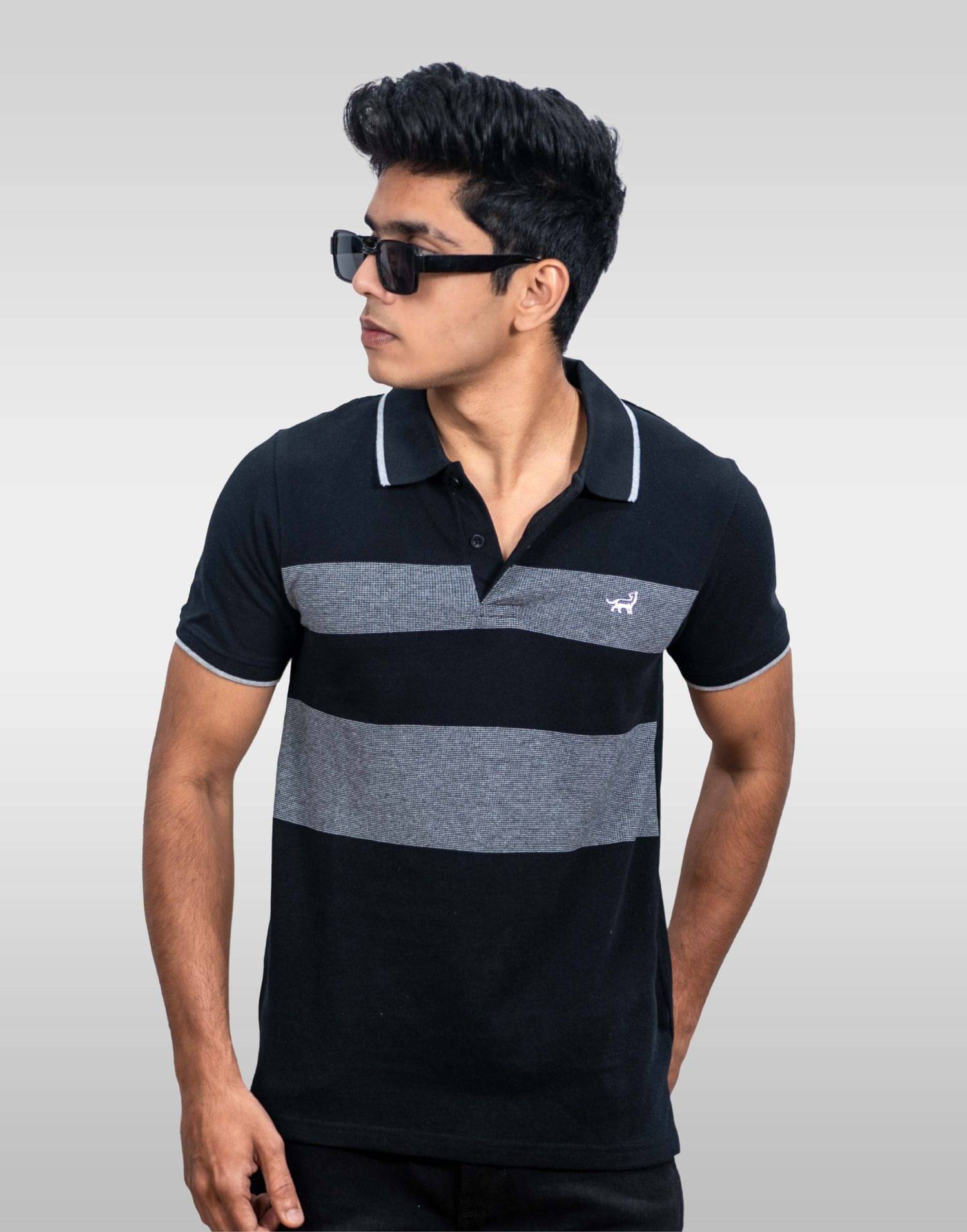 LYNX Men Cotton Relaxed Fit Striped T-Shirt ( Black )     			LYNX Men Cotton Relaxed Fit Striped T-Shirt ( Black )