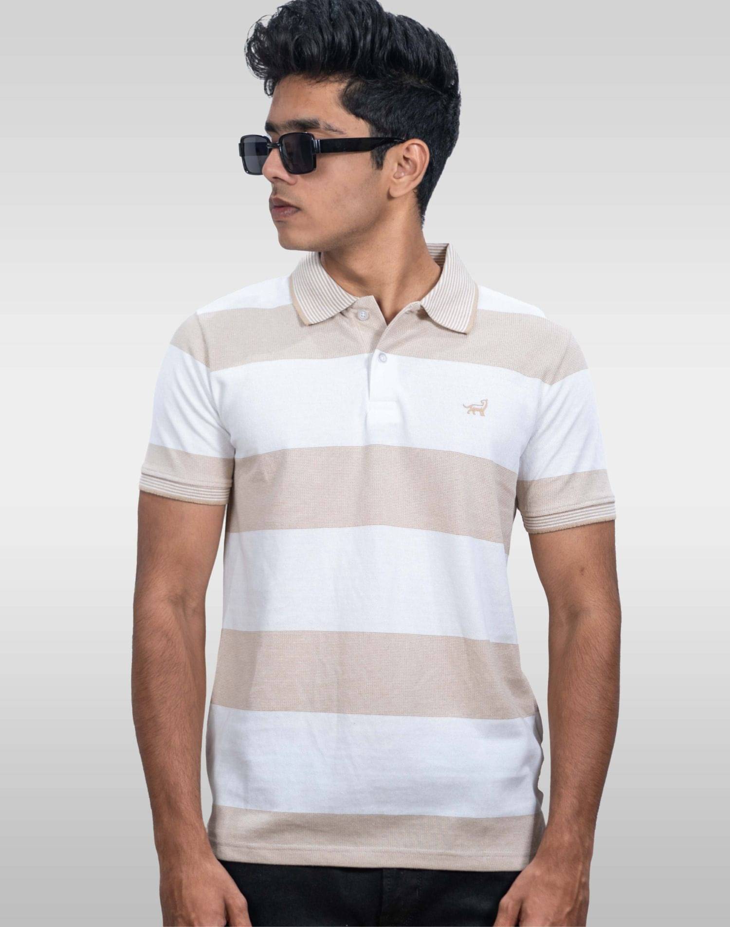     			LYNX Men Cotton Relaxed Fit Striped T-Shirt ( White )