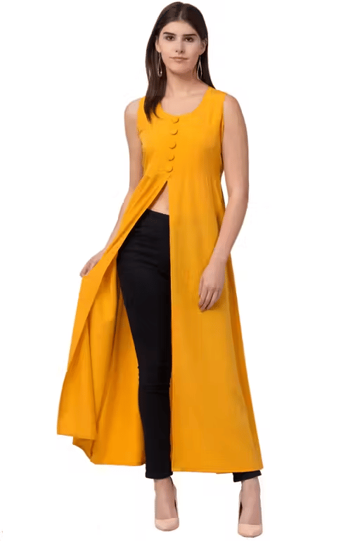 Lilyn Women Crepe Solid A-line Kurti ( Yellow ) Lilyn Women Crepe Solid A-line Kurti ( Yellow )
