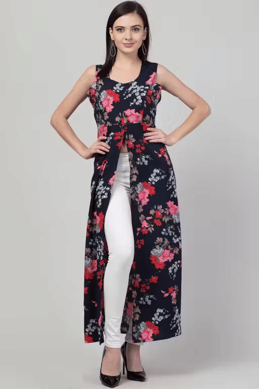 Lilyn Women Georgette Solid A-line Kurti ( Black ) Lilyn Women Georgette Solid A-line Kurti ( Black )
