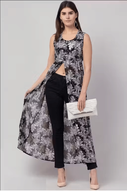 Lilyn Women Georgette Solid A-line Kurti ( Black ) Lilyn Women Georgette Solid A-line Kurti ( Black )