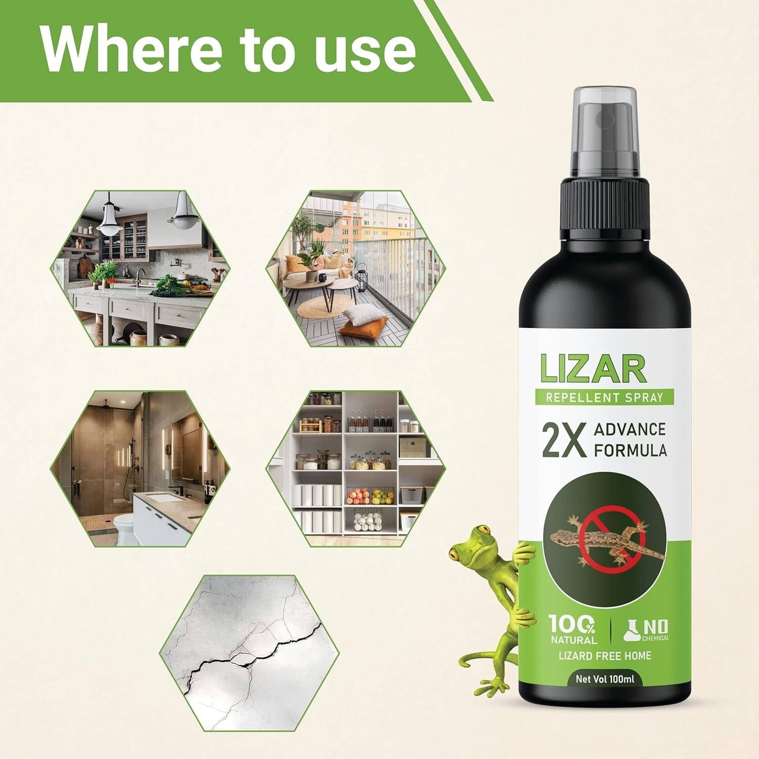 Lizard Repellent Spray | Lizard Spray, Lizard Killer Odour Free Spray | Eco-Friendly & Biodegradable | Irritant-Free, For Home 100ML
