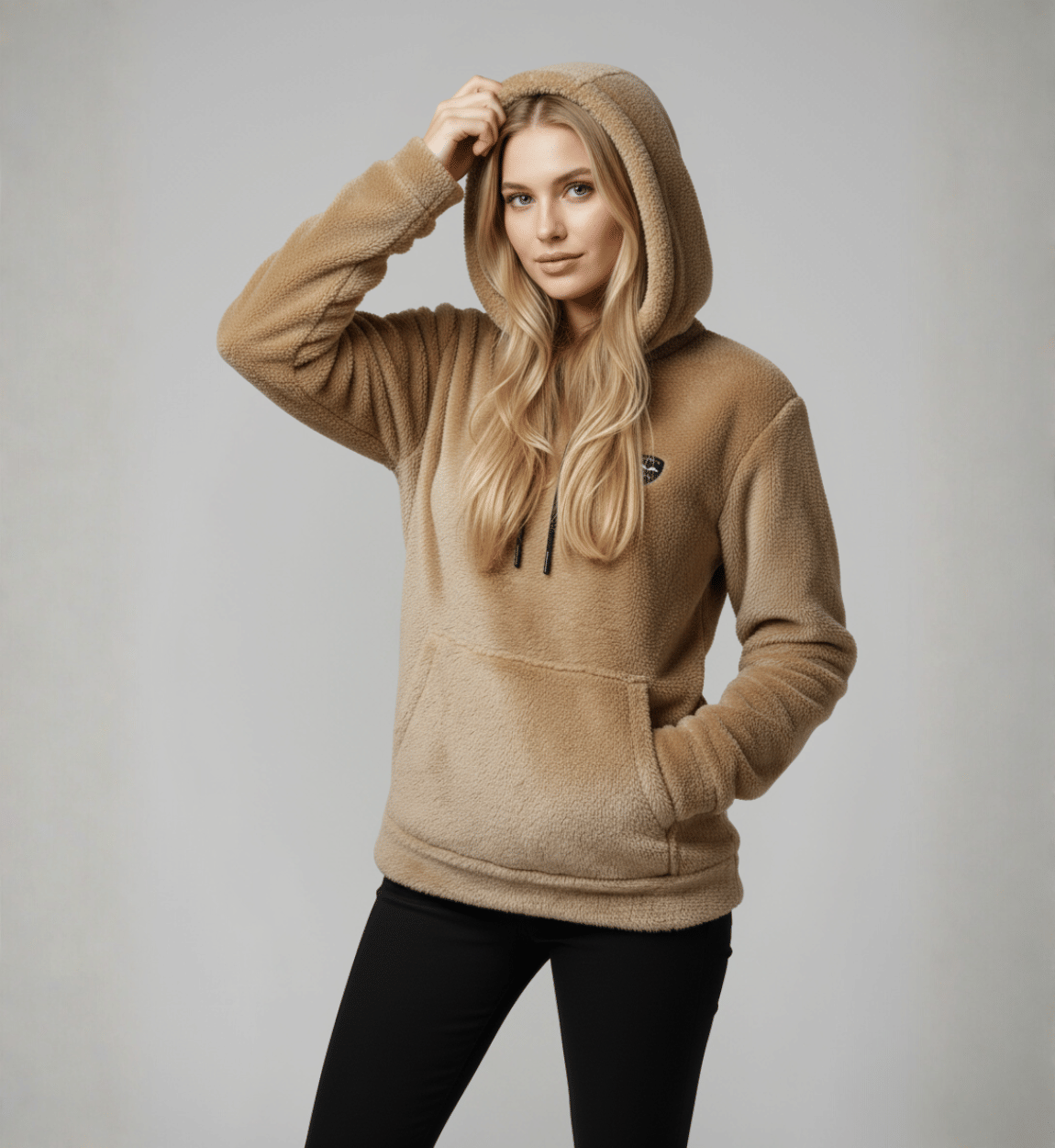 Looks United Women Faux Fur Hooded Sweatshirt For Heavy Winters ( Beige )     			Looks United Women Faux Fur Hooded Sweatshirt For Heavy Winters ( Beige )