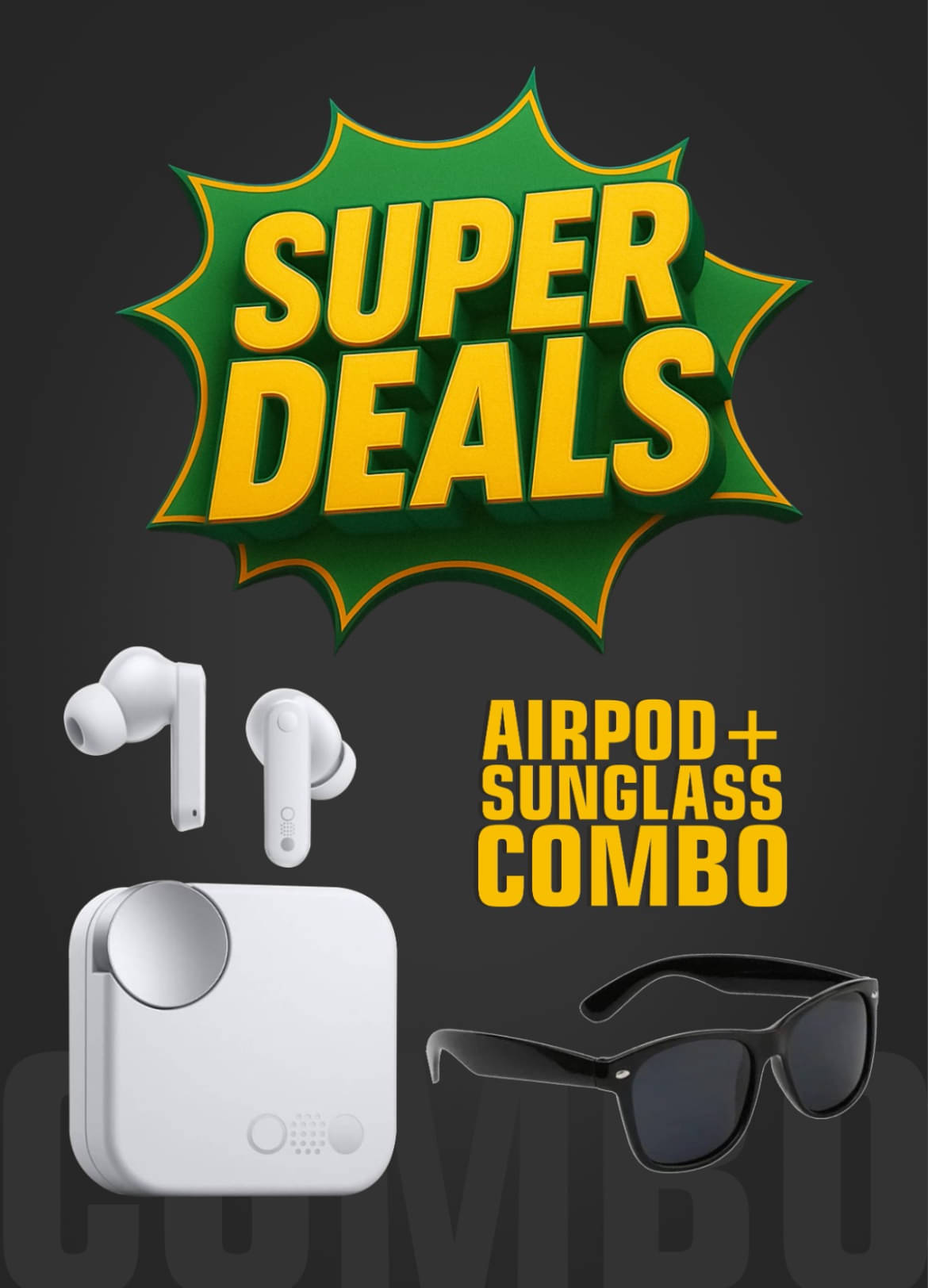 NEO SQUARE High Bass Sound In Ear TWS WHITE with Trendy Sunglasses     			NEO SQUARE High Bass Sound In Ear TWS WHITE with Trendy Sunglasses