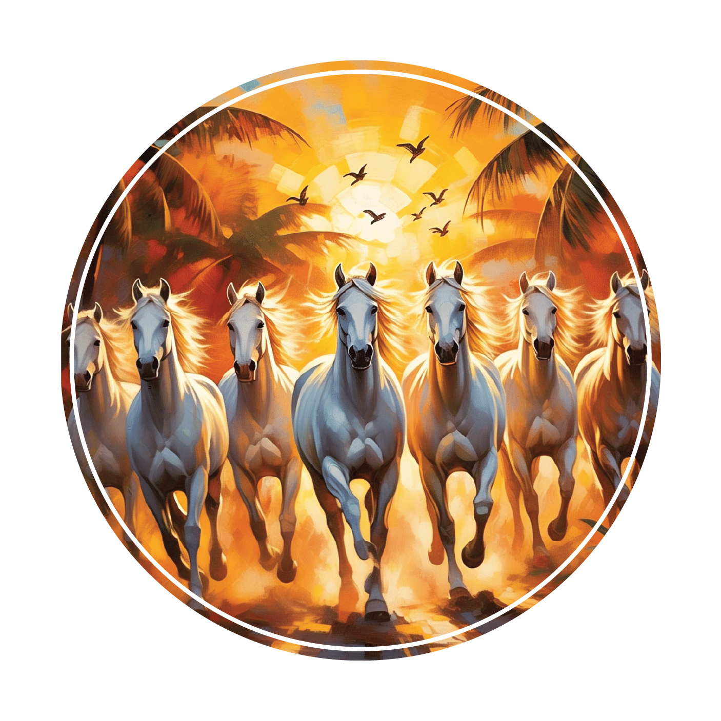 PEACOCKRIDE 7 Horses Vastu I Seven Horses Vasturt I White Running Horses Vastu with Rising Sun I Bike Sticker ( PVC Vinyl ) PEACOCKRIDE 7 Horses Vastu I Seven Horses Vasturt I White Running Horses Vastu with Rising Sun I Bike Sticker ( PVC Vinyl )