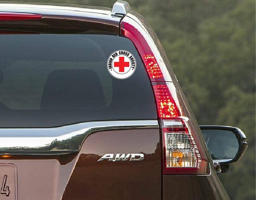 PEACOCKRIDE Indian Red Cross Society I IRCS I Car Window Sticker ( PVC Vinyl )     			PEACOCKRIDE Indian Red Cross Society I IRCS I Car Window Sticker ( PVC Vinyl )