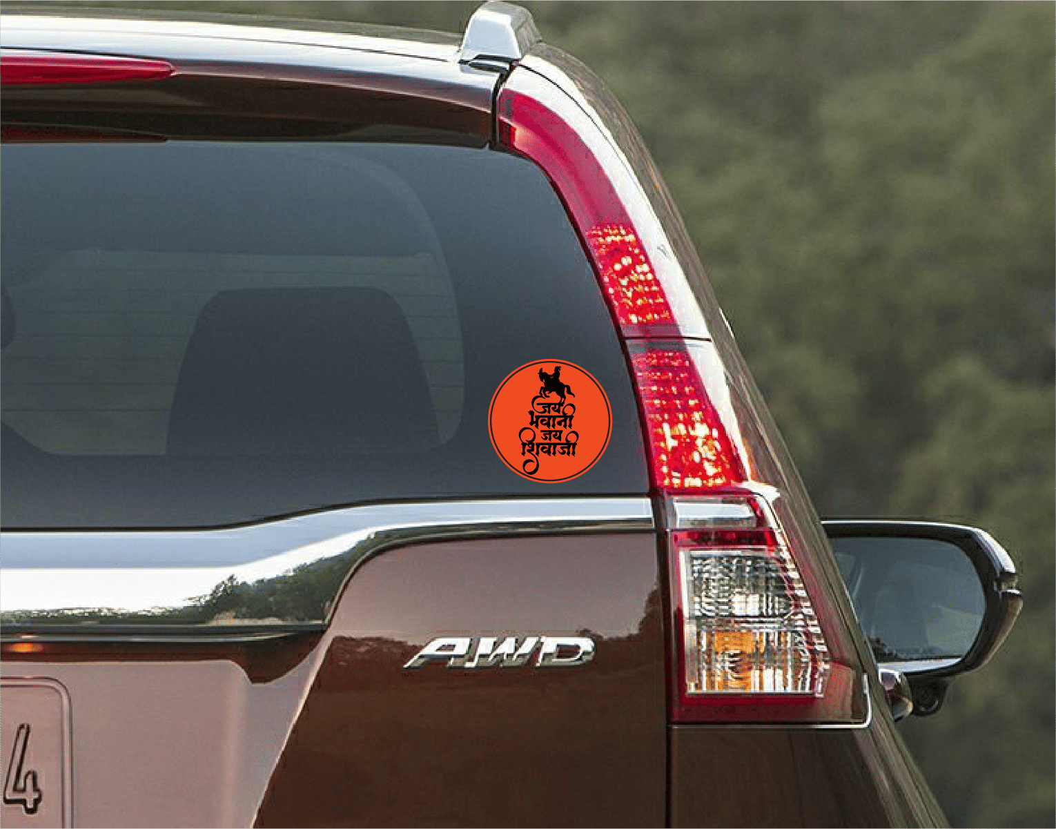 PEACOCKRIDE Jai Bhavani Jai Shivaji I Shivaji I Marathi Quote I Car Window Sticker (PVC Vinyl)     			PEACOCKRIDE Jai Bhavani Jai Shivaji I Shivaji I Marathi Quote I Car Window Sticker (PVC Vinyl)