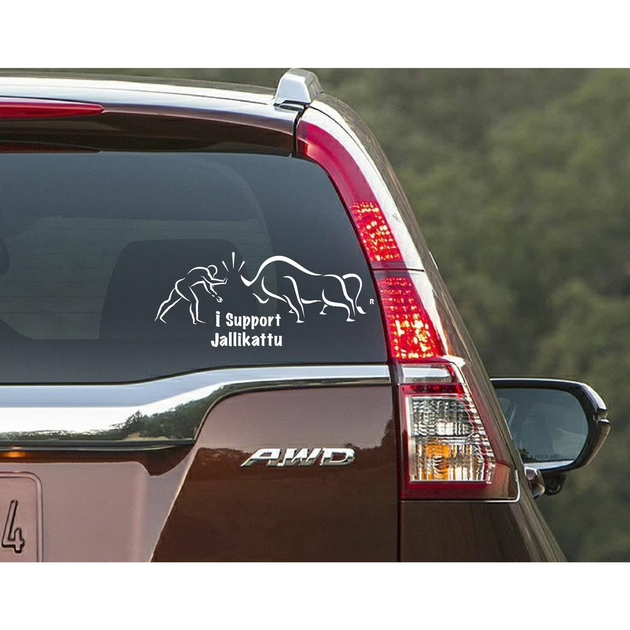 PEACOCKRIDE Jallikattu - Man Vs Kaalai Line Art Car Window Decal White ( PVC Vinyl )     			PEACOCKRIDE Jallikattu - Man Vs Kaalai Line Art Car Window Decal White ( PVC Vinyl )