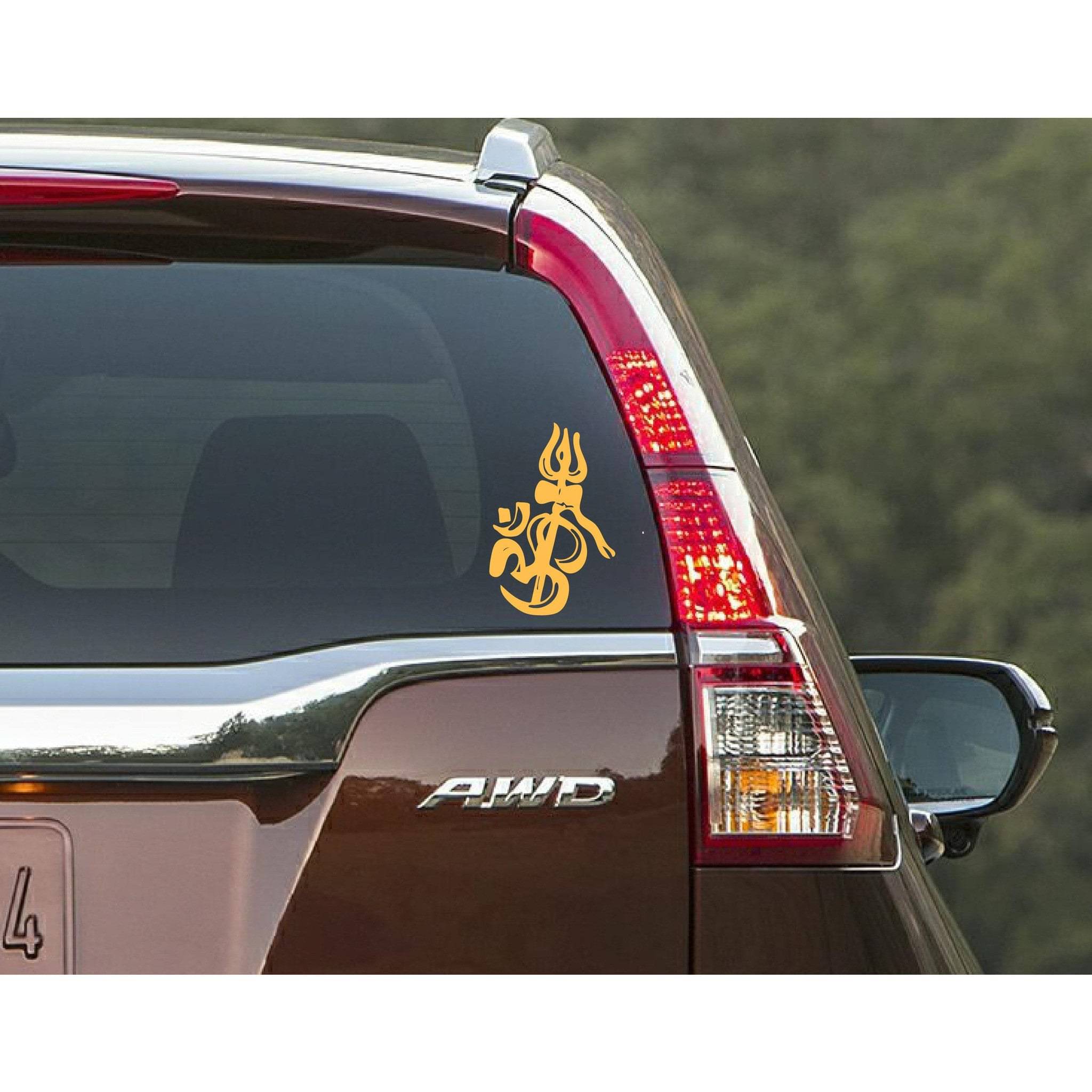     			PEACOCKRIDE Ohm with Trishul Car Window Decal ( PVC Vinyl )