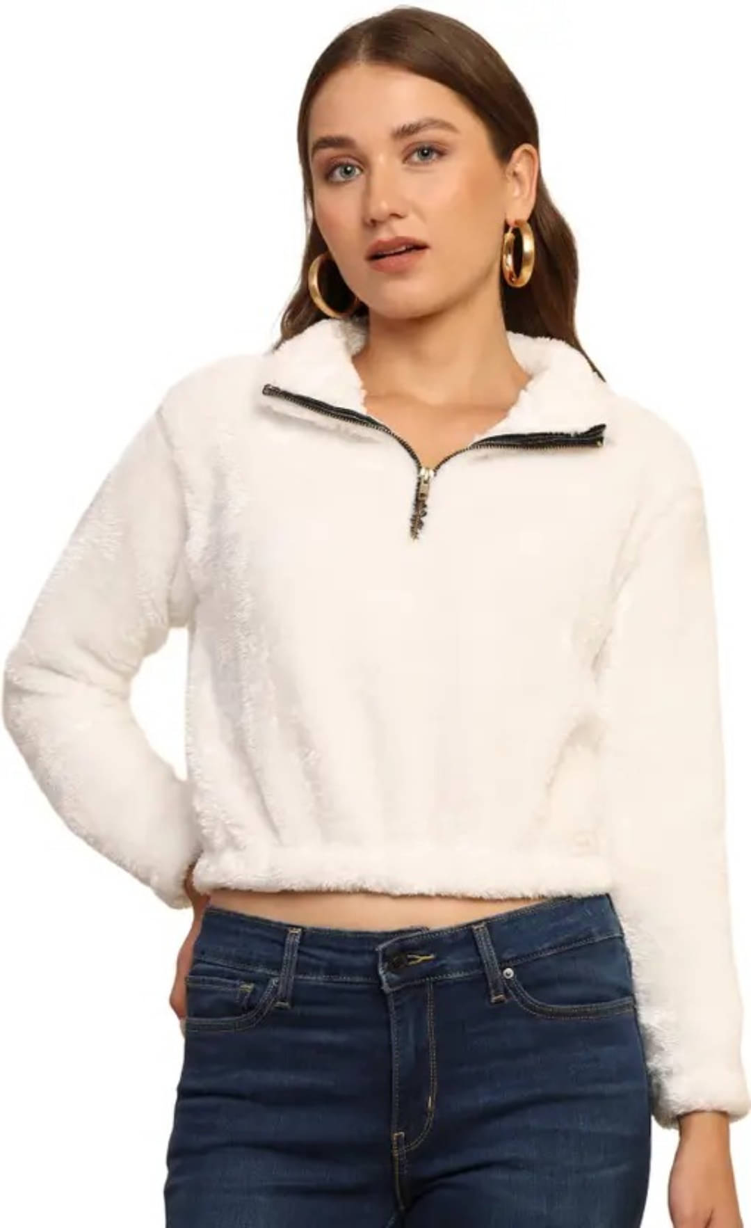 PERSONALITEE Women Shirt Collar Sherpa Jacket ( White ) PERSONALITEE Women Shirt Collar Sherpa Jacket ( White )