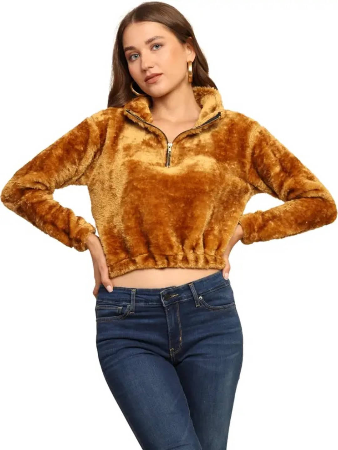 PERSONALITEE Women Shirt Collar Sherpa Jacket ( Gold ) PERSONALITEE Women Shirt Collar Sherpa Jacket ( Gold )