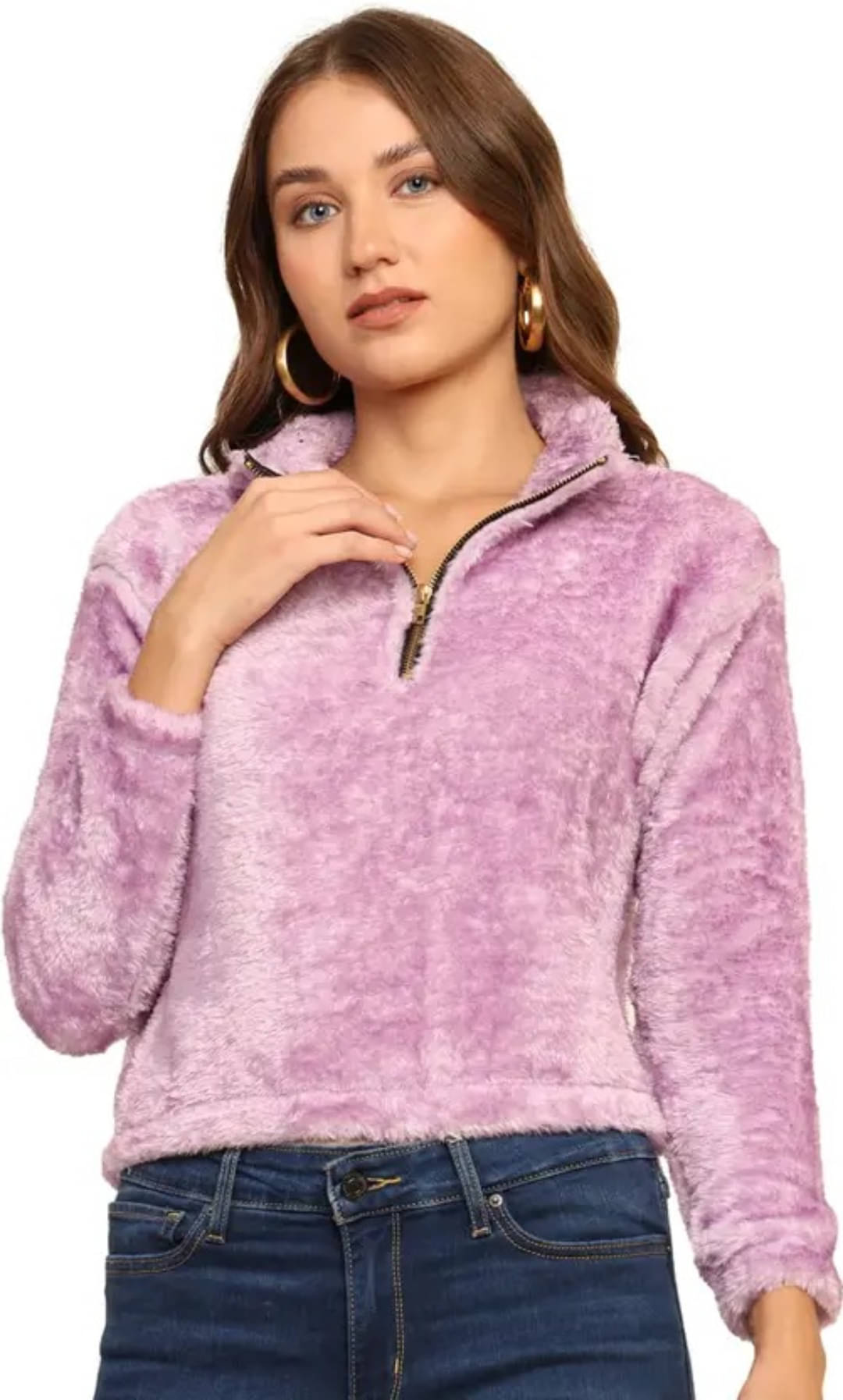 PERSONALITEE Women Shirt Collar Sherpa Jacket ( Lavender ) PERSONALITEE Women Shirt Collar Sherpa Jacket ( Lavender )