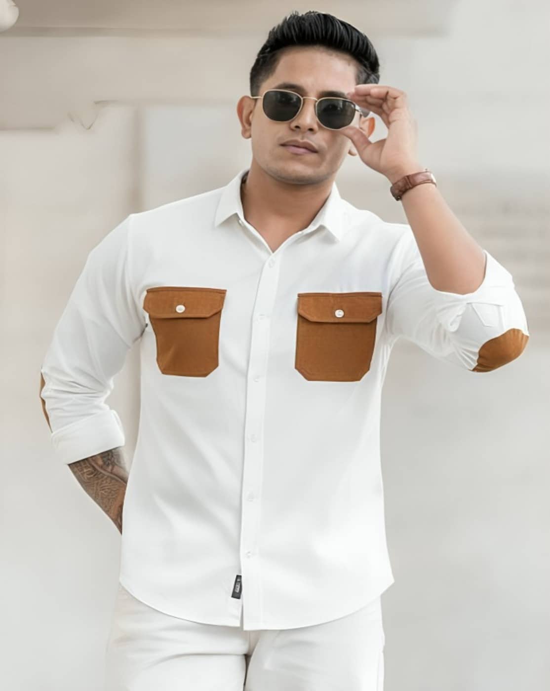 PLUS PARADISE Cotton Blend Regular Fit Solids Full Sleeves Men's Casual Shirt - White ( Pack of 1 )