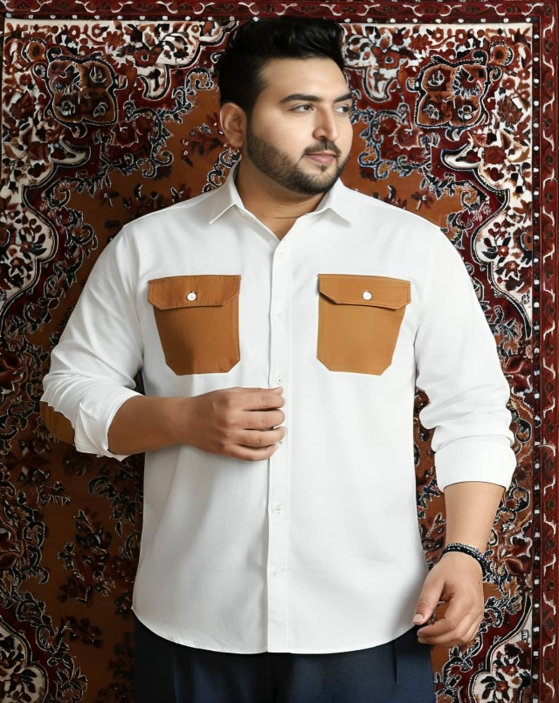 PLUS PARADISE Cotton Blend Regular Fit Solids Full Sleeves Men's Casual Shirt - White ( Pack of 1 )