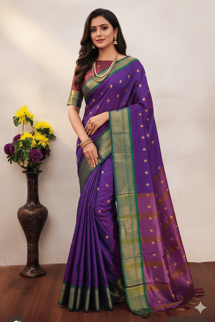PN LIFESTYLE Art Silk Woven Design Kanjeevaram Sarees With Unstitched Blouse Piece ( Purple )     			PN LIFESTYLE Art Silk Woven Design Kanjeevaram Sarees With Unstitched Blouse Piece ( Purple )