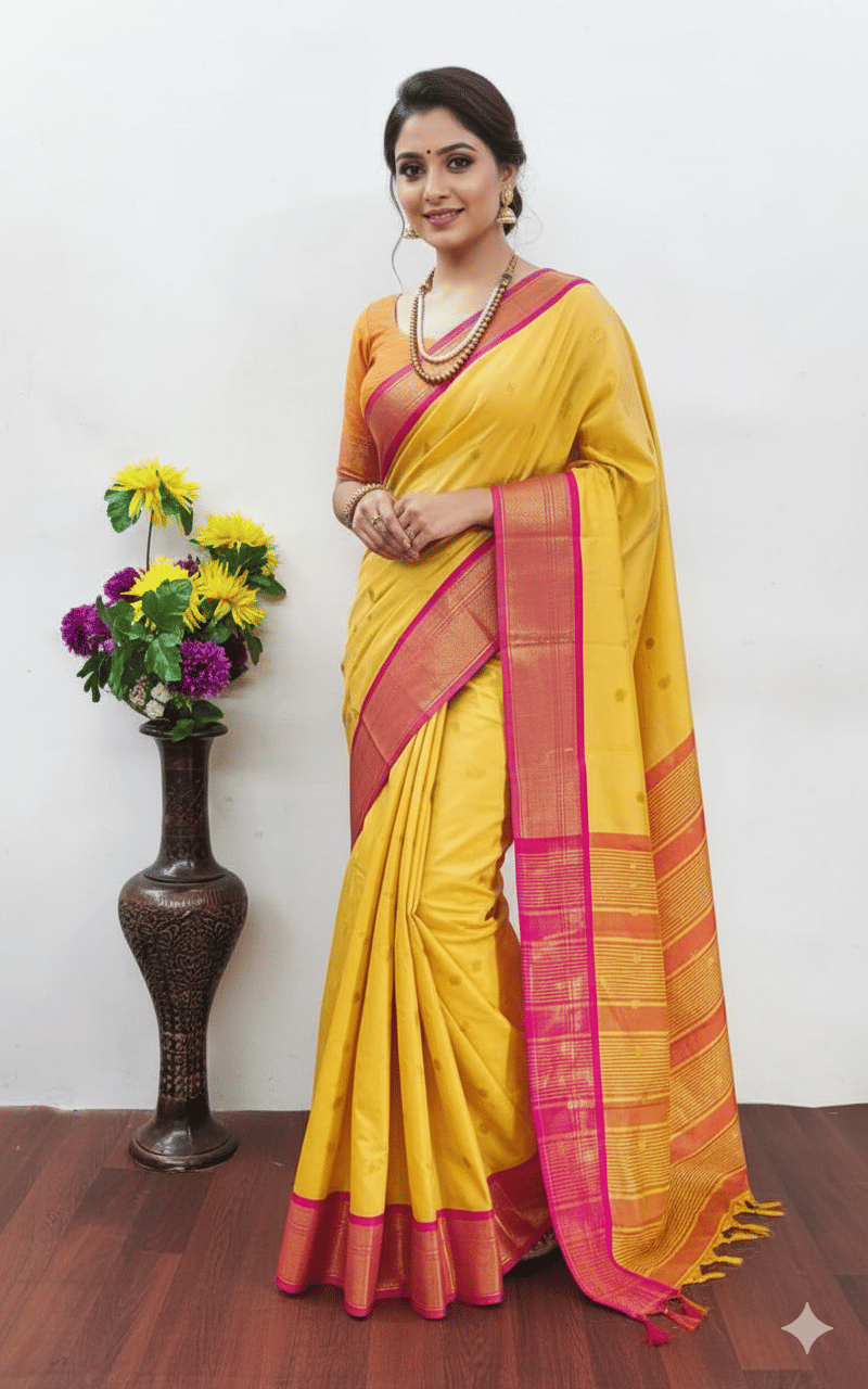 PN LIFESTYLE Art Silk Woven Design Kanjeevaram Sarees With Unstitched Blouse Piece ( Yellow )     			PN LIFESTYLE Art Silk Woven Design Kanjeevaram Sarees With Unstitched Blouse Piece ( Yellow )