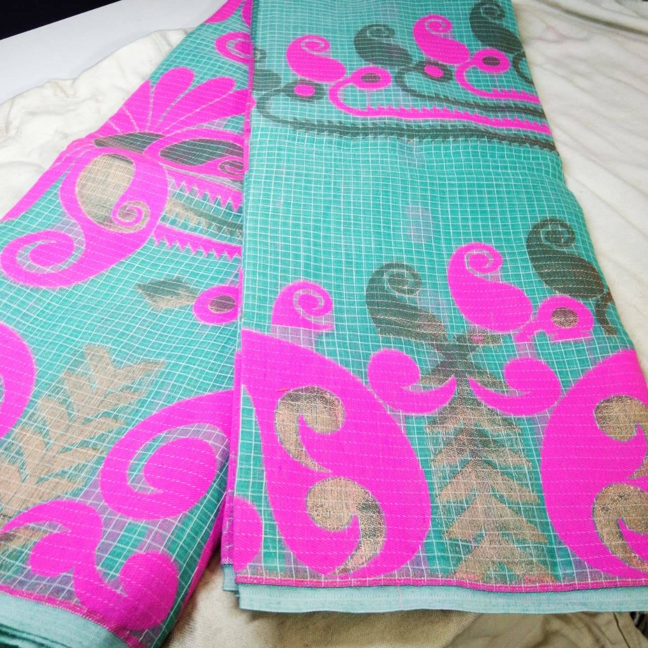     			PRIYAM STYLE HUB Cotton Silk Self Design Jamdani Saree Without Blouse Piece ( Teal )