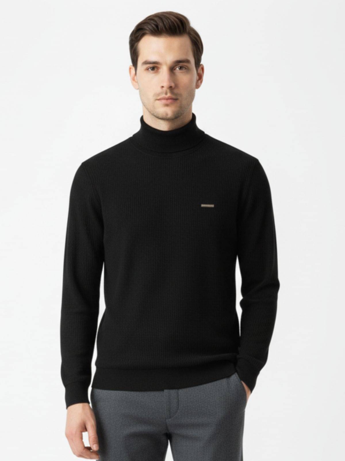 ParcelYard Cotton Blend High Neck Men's Full Sleeves Pullover Sweater - Black ( Pack of 1 ) ParcelYard Cotton Blend High Neck Men's Full Sleeves Pullover Sweater - Black ( Pack of 1 )