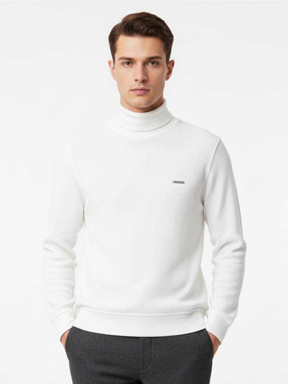 ParcelYard Cotton Blend High Neck Men's Full Sleeves Pullover Sweater - White ( Pack of 1 ) ParcelYard Cotton Blend High Neck Men's Full Sleeves Pullover Sweater - White ( Pack of 1 )
