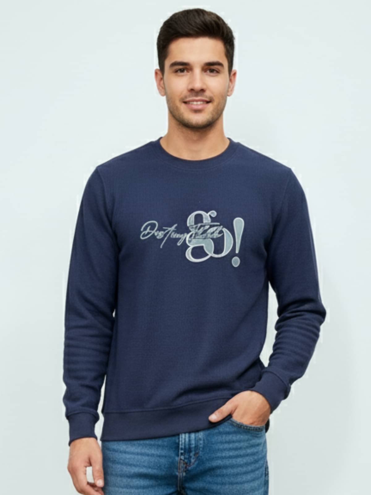     			ParcelYard Cotton Blend Round Neck Men's Sweatshirt - Navy ( Pack of 1 )