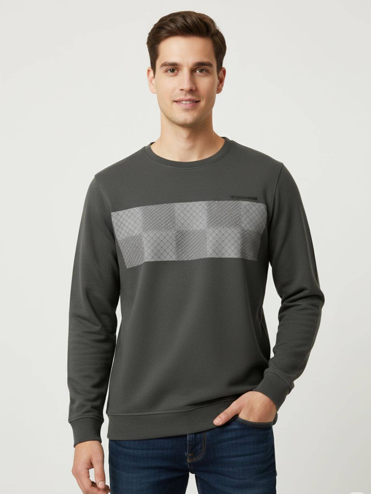     			ParcelYard Cotton Blend Round Neck Men's Sweatshirt - Grey ( Pack of 1 )
