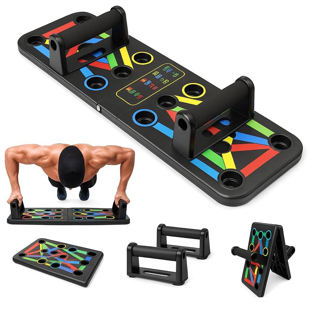 Portable Home Gym Push-Up Board | Multi-Grip Color-Coded Pushup Stand for Full Upper Body Strength Training     			Portable Home Gym Push-Up Board | Multi-Grip Color-Coded Pushup Stand for Full Upper Body Strength Training