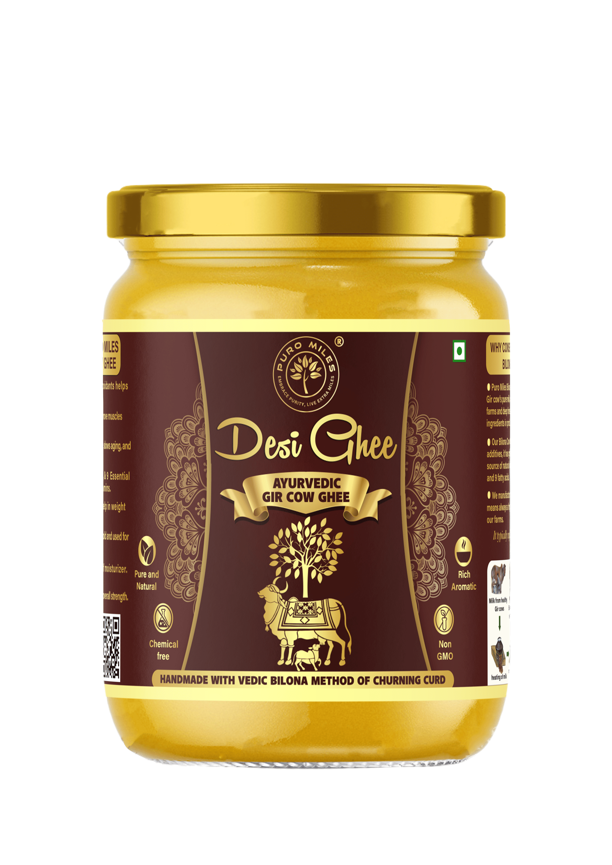     			Puromiles A2 Desi Gir Cow BIlona Curd Churned( Single Origin) Ghee 500 mL