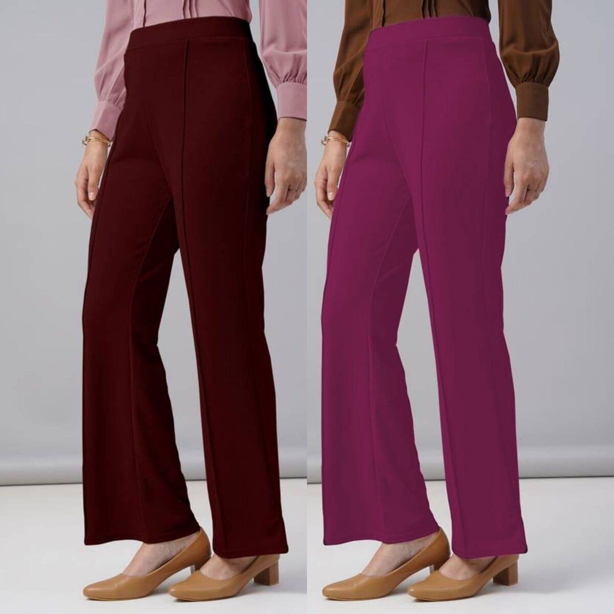     			Qyaas Women Polyester Casual Trousers ( Maroon,Pink )