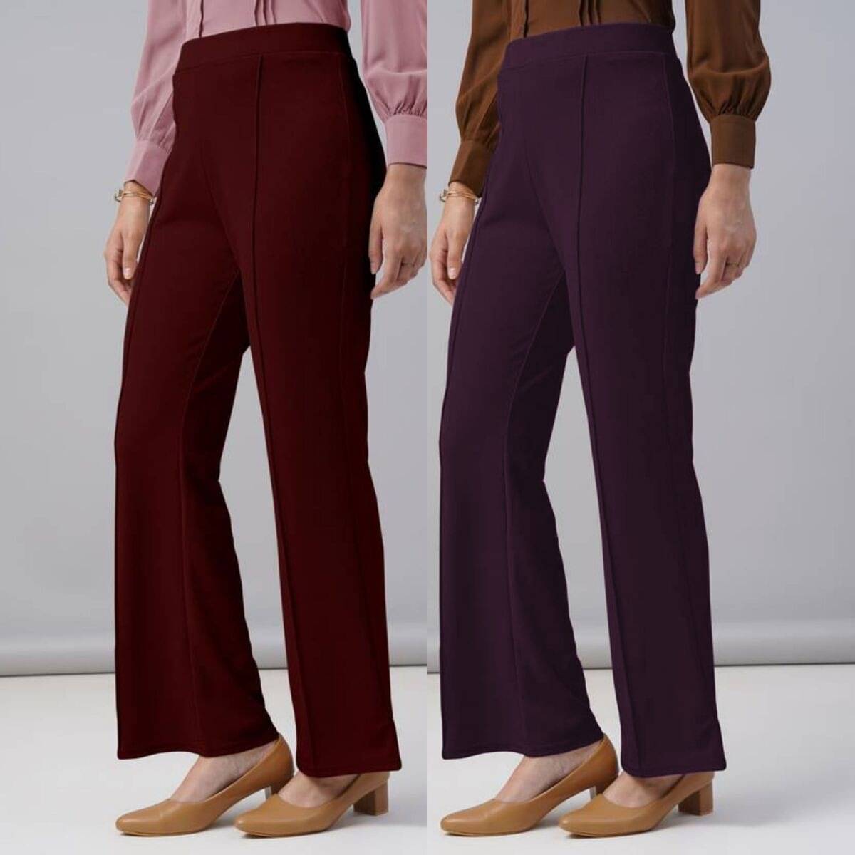     			Qyaas Women Polyester Casual Trousers ( Maroon,Wine )