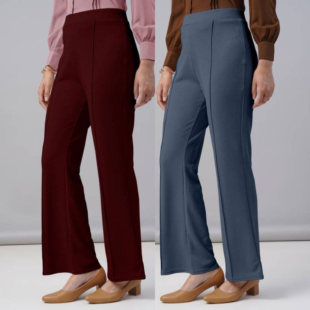     			Qyaas Women Polyester Casual Trousers ( Maroon,Dark Grey )