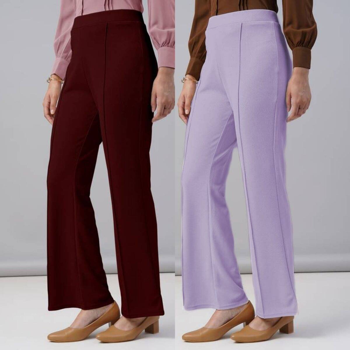     			Qyaas Women Polyester Casual Trousers ( Maroon,Purple )