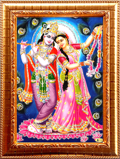     			RADHA KRISHNA Golden Photo Frame with 6.75 inch (Width) x 8.75 inch (Length) inch Photo fitted With Wall Hanging Mount